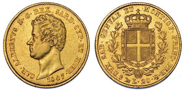 REGNO DI SARDEGNA. CARLO ALBERTO DI SAVOIA, 1831-1849. 20 Lire 1847. Genova.