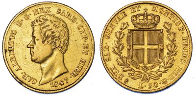 Regno di Sardegna. Carlo Alberto di Savoia, 1831-1849. 20 Lire 1847. Senza Marchio di Zecca.