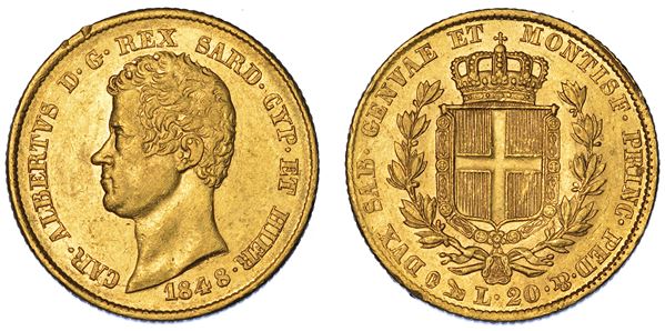 REGNO DI SARDEGNA. CARLO ALBERTO DI SAVOIA, 1831-1849. 20 Lire 1848. Genova.