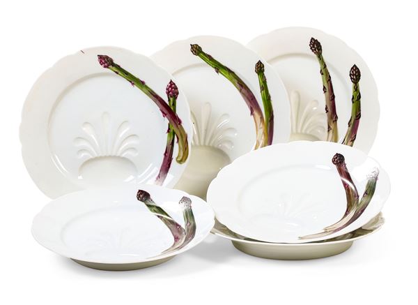 Sei piatti da asparagi Doccia, Manifattura Richard Ginori, 1896-1910. 