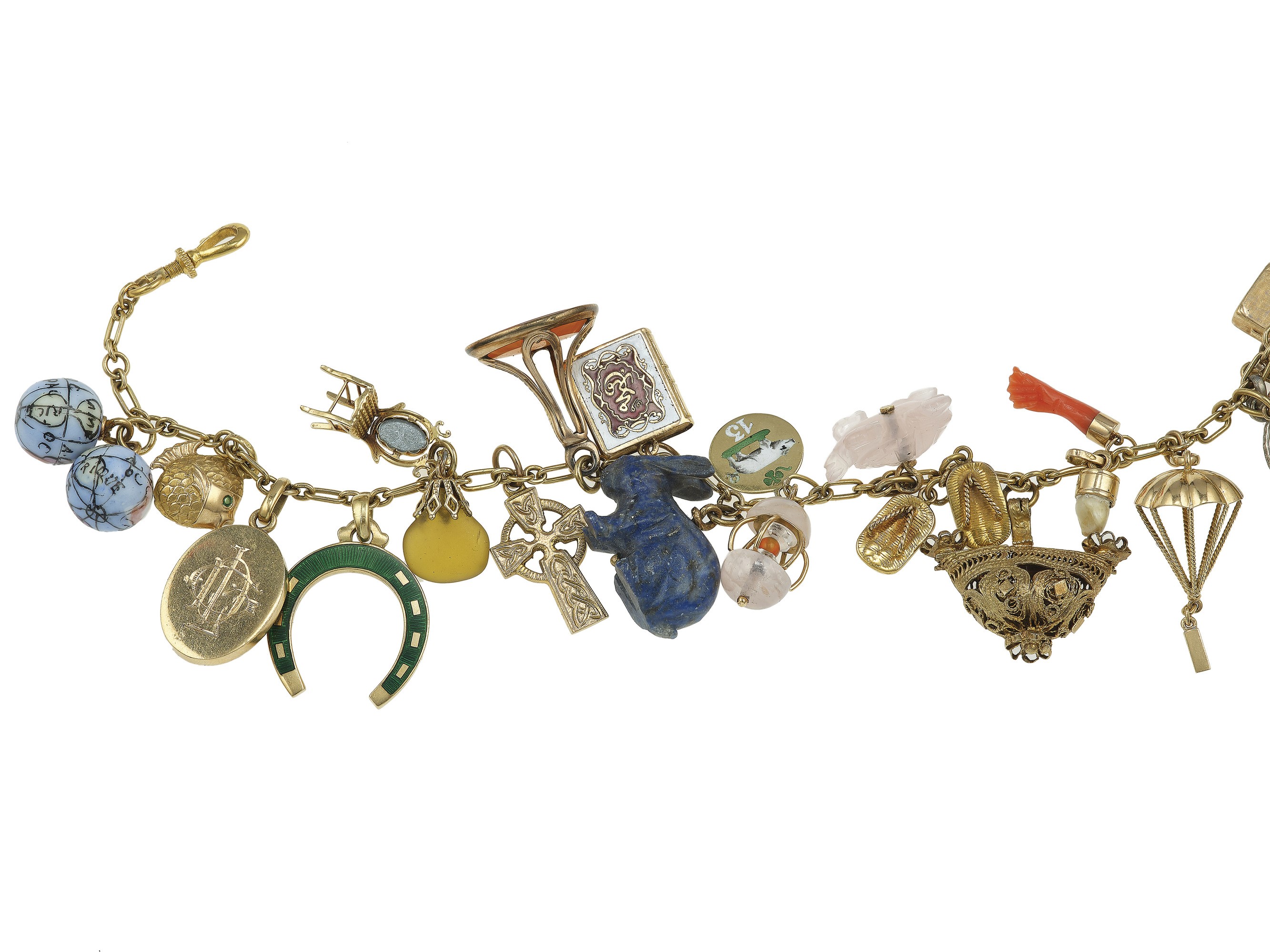 Girocollo con charms, oro 750/1000 e componenti in argento e lega metallica