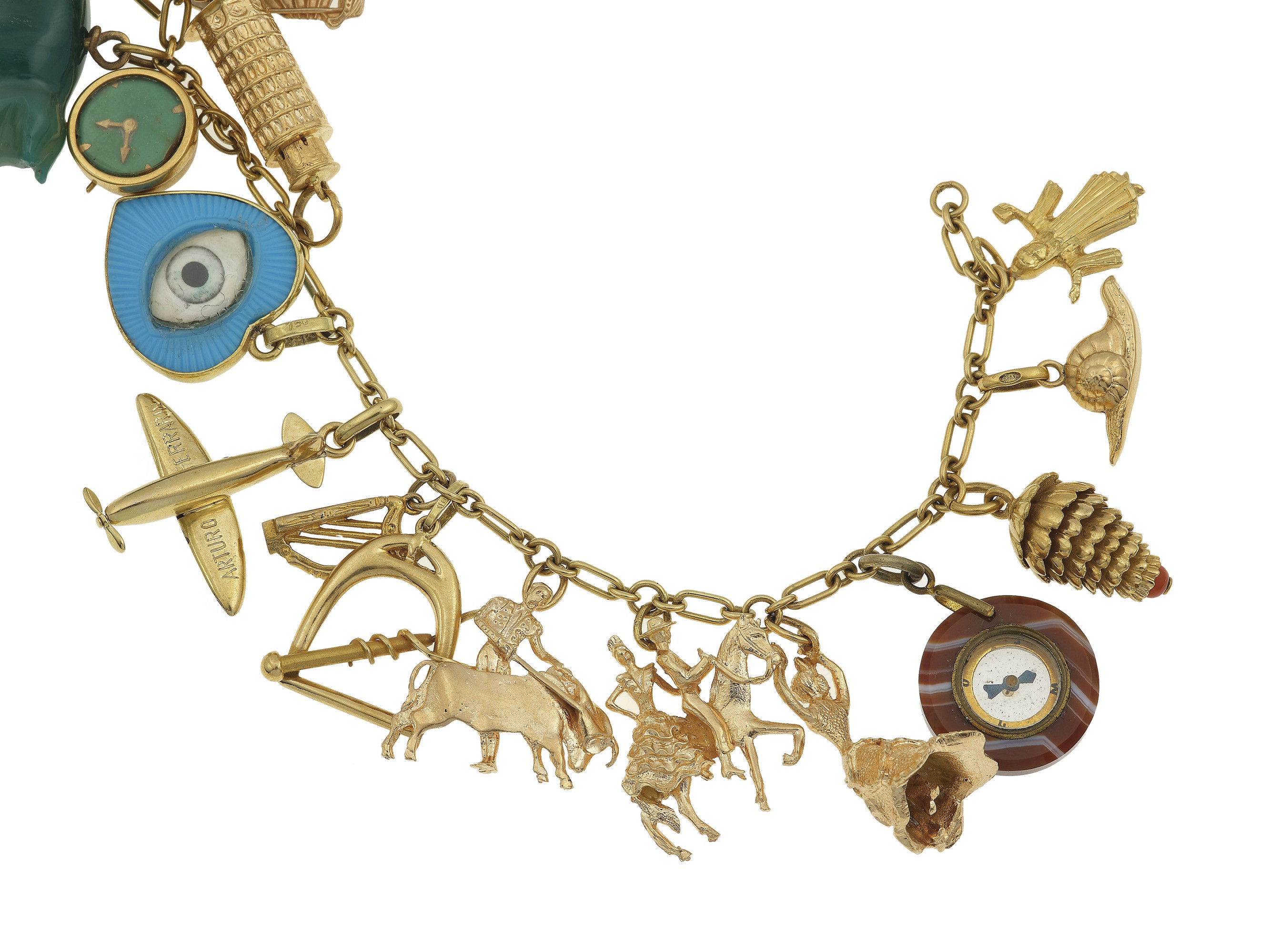 Girocollo con charms, oro 750/1000 e componenti in argento e lega metallica