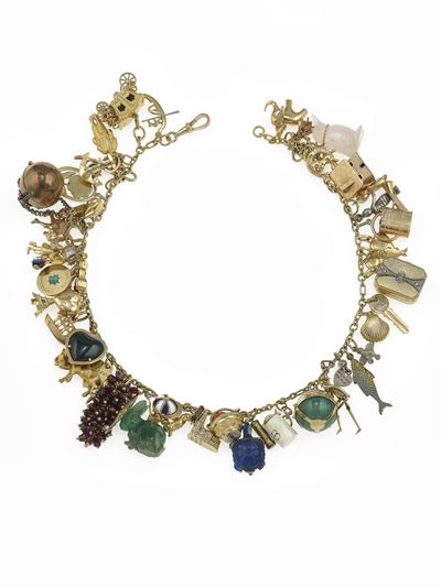Girocollo in oro giallo 750/1000 con charms e inserto in argento