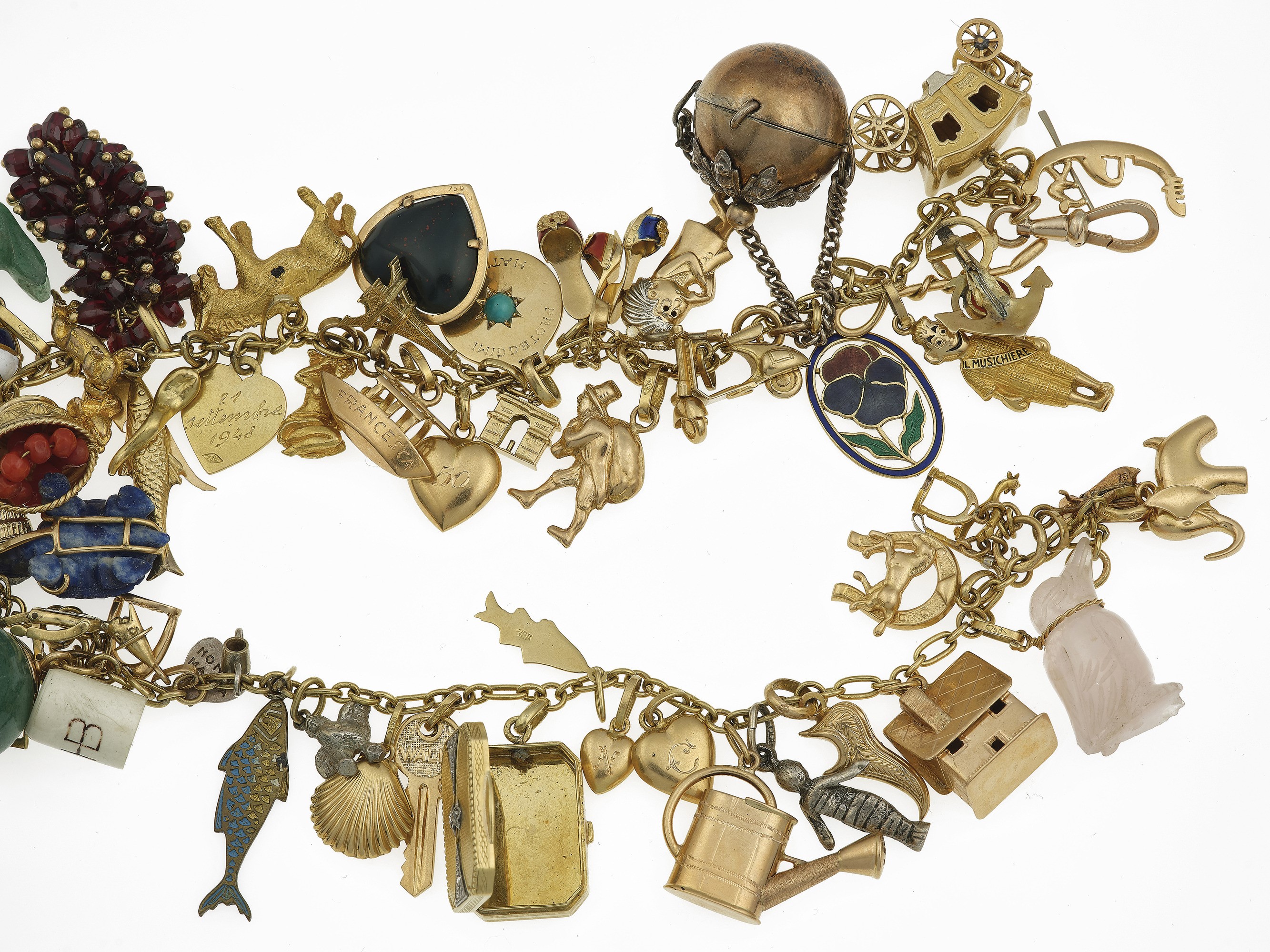 Girocollo in oro giallo 750/1000 con charms e inserto in argento