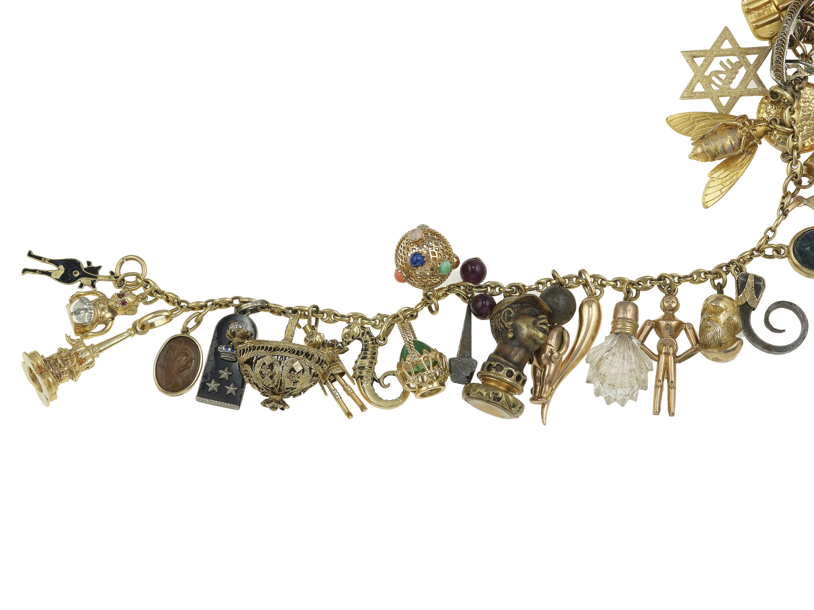 Girocollo con charms, oro giallo 750/1000, argento e leghe metalliche