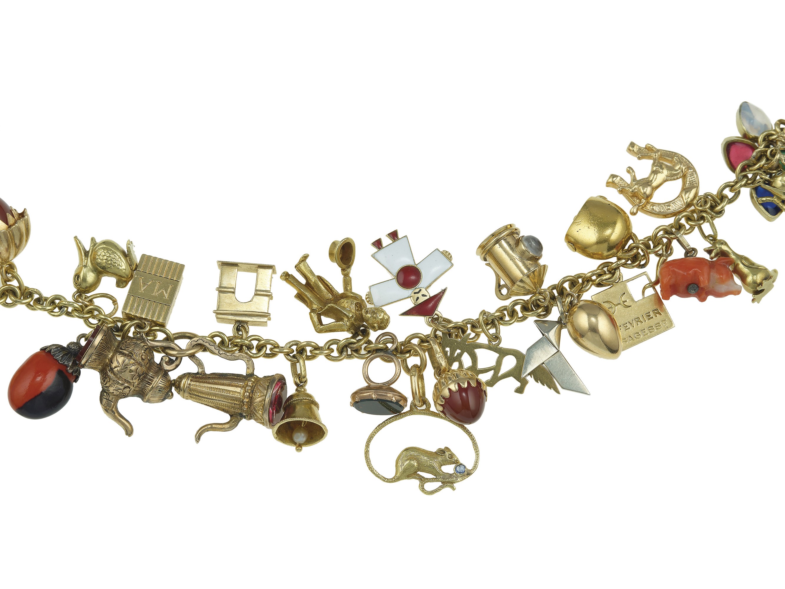 Girocollo con charms in oro giallo 750/1000, oro 10 kt e argento