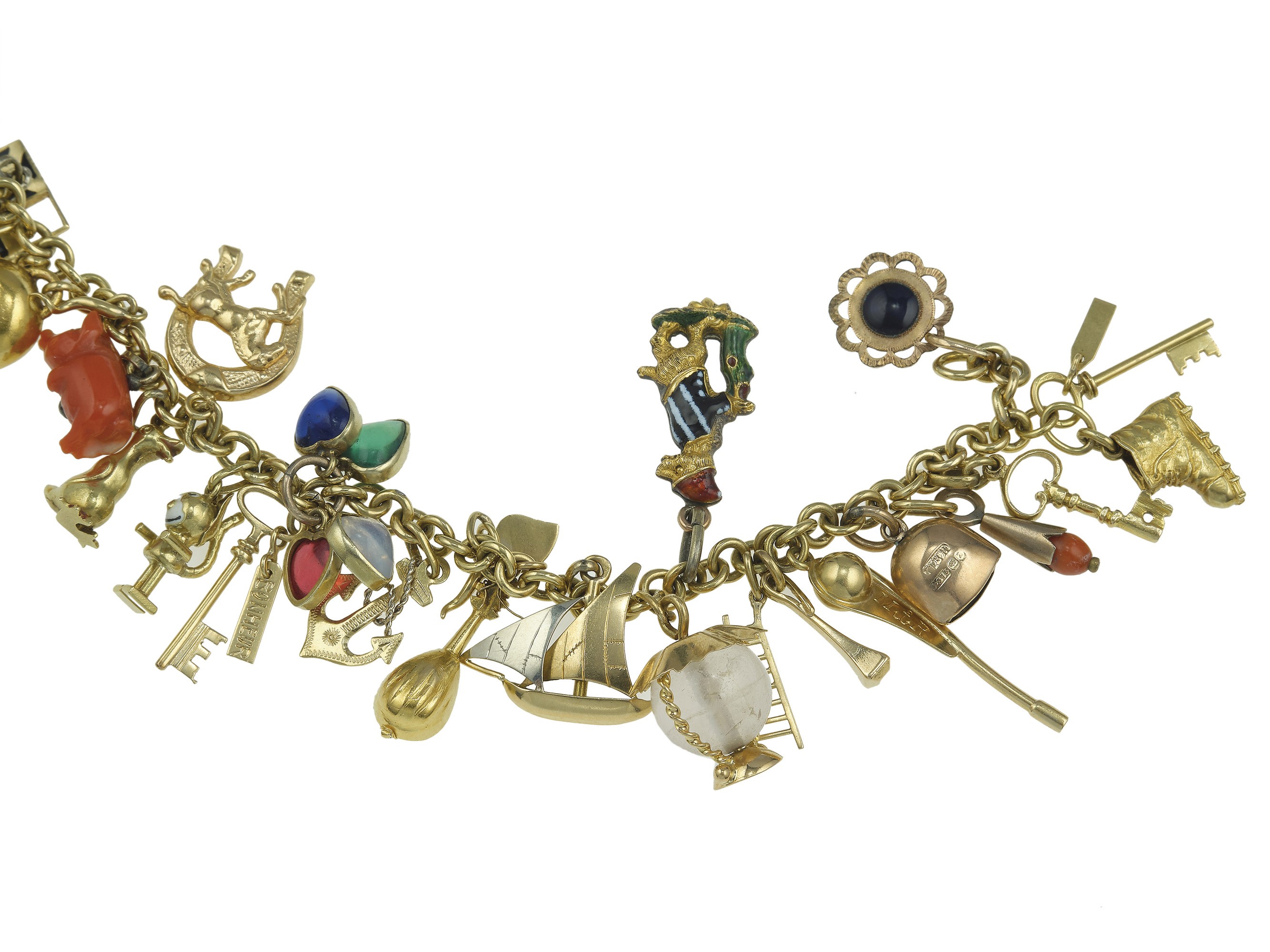 Girocollo con charms in oro giallo 750/1000, oro 10 kt e argento