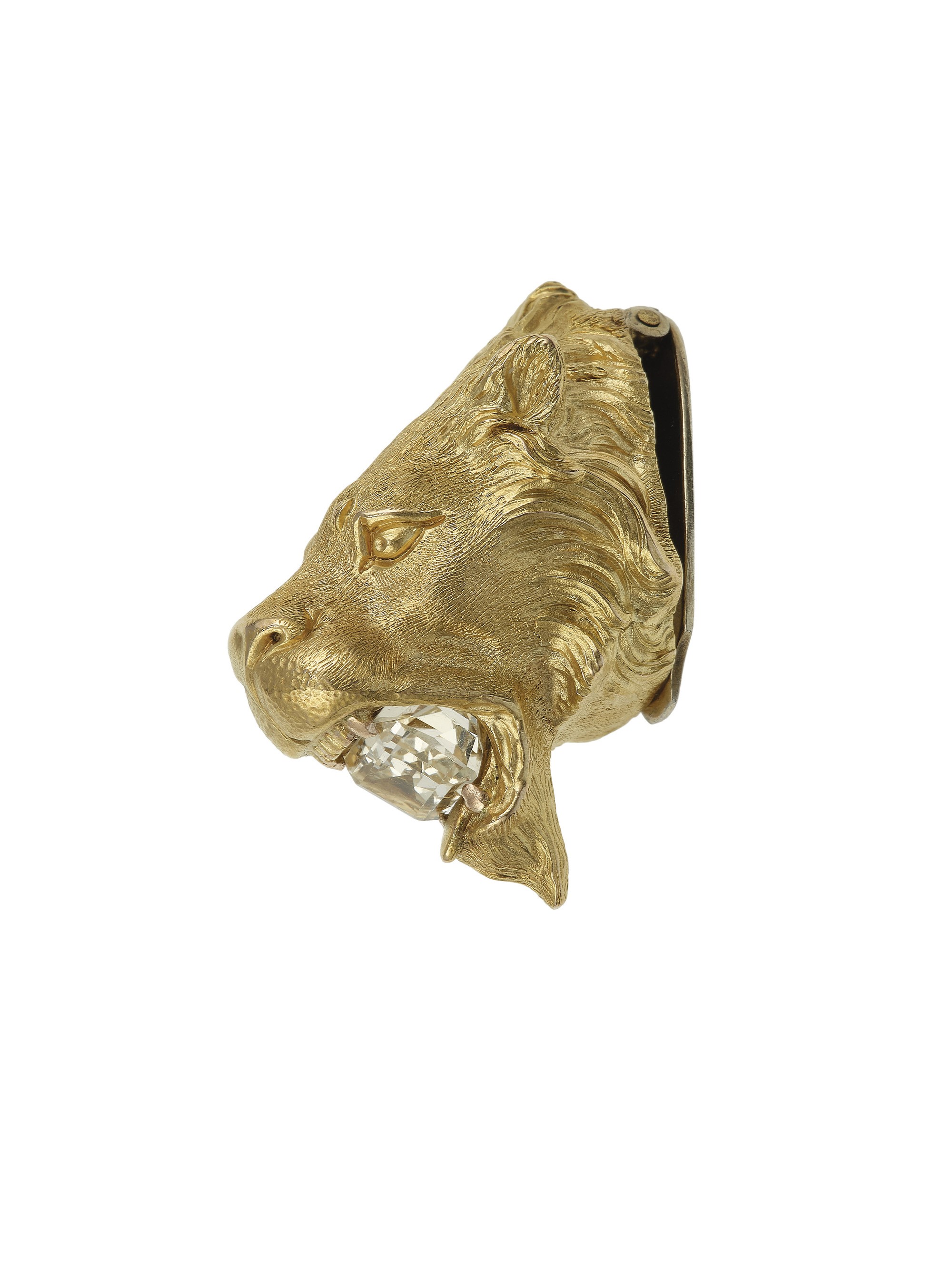 Clip “Leone” con quarzo, oro giallo 750/1000