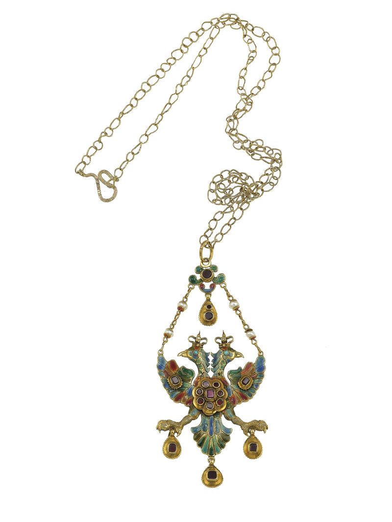 Enamel, garnet and gold necklace  - Auction Fine Jewels - Cambi Casa d'Aste