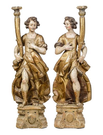 Arte Barocca Italiana, XVII Secolo Grandi Angeli Reggitorcia