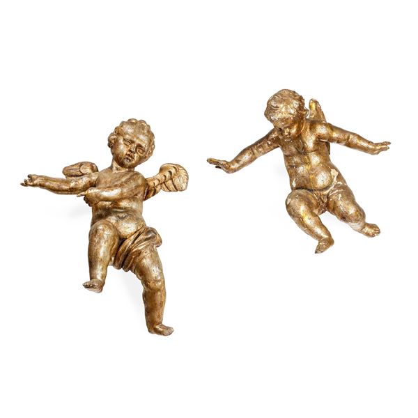 Scultore barocco del XVII-XVIII secolo Coppia di putti