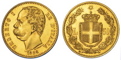 Regno D'italia. Umberto i di Savoia, 1878-1900. 50 Lire 1884.