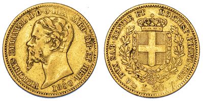 Regno di Sardegna. Vittorio Emanuele II di Savoia, 1849-1861. 20 Lire 1850. Genova.