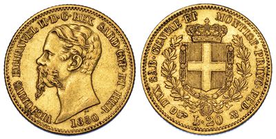 Regno di Sardegna. Vittorio Emanuele II di Savoia, 1849-1861. 20 Lire 1850. Torino.