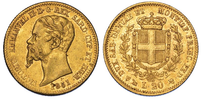 REGNO DI SARDEGNA. VITTORIO EMANUELE II DI SAVOIA, 1849-1861. 20 Lire 1851. Genova.  - Asta Numismatica - Cambi Casa d'Aste