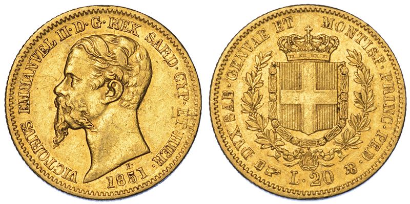 REGNO DI SARDEGNA. VITTORIO EMANUELE II DI SAVOIA, 1849-1861. 20 Lire 1851. Torino.  - Asta Numismatica - Cambi Casa d'Aste
