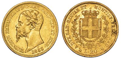 Regno di Sardegna. Vittorio Emanuele II di Savoia, 1849-1861. 20 Lire 1853. Genova.