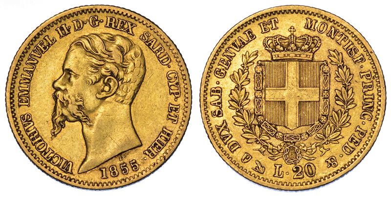 REGNO DI SARDEGNA. VITTORIO EMANUELE II DI SAVOIA, 1849-1861. 20 Lire 1855. Genova.  - Auction Numismatics - Cambi Casa d'Aste