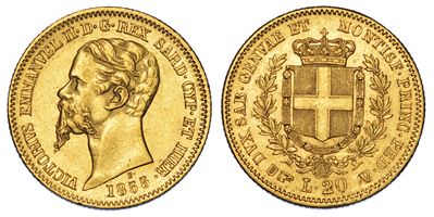 Regno di Sardegna. Vittorio Emanuele II di Savoia, 1849-1861. 20 Lire 1855. Torino.