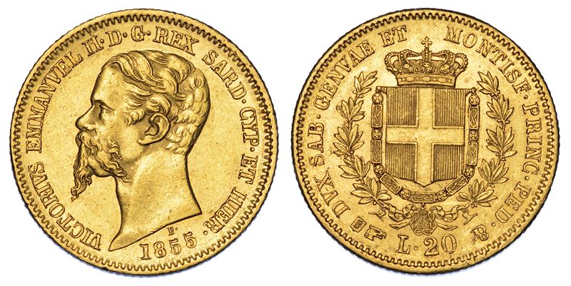 REGNO DI SARDEGNA. VITTORIO EMANUELE II DI SAVOIA, 1849-1861. 20 Lire 1855. Torino.  - Asta Numismatica - Cambi Casa d'Aste