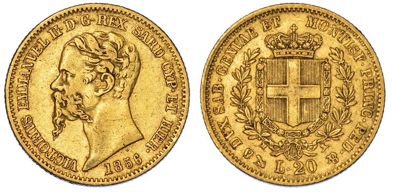 REGNO DI SARDEGNA. VITTORIO EMANUELE II DI SAVOIA, 1849-1861. 20 Lire 1856. Genova.  - Auction Numismatics - Cambi Casa d'Aste