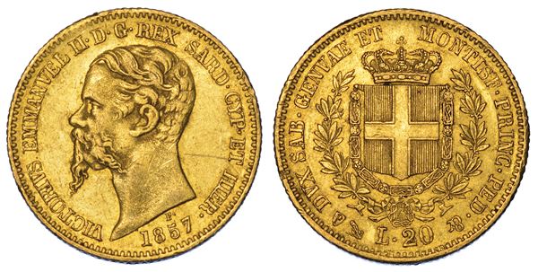REGNO DI SARDEGNA. VITTORIO EMANUELE II DI SAVOIA, 1849-1861. 20 Lire 1857. Genova.