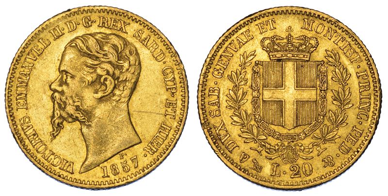REGNO DI SARDEGNA. VITTORIO EMANUELE II DI SAVOIA, 1849-1861. 20 Lire 1857. Genova.  - Asta Numismatica - Cambi Casa d'Aste