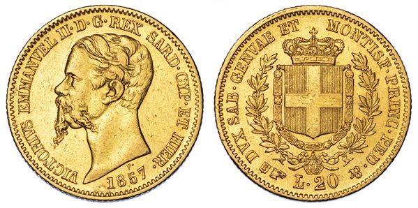 REGNO DI SARDEGNA. VITTORIO EMANUELE II DI SAVOIA, 1849-1861. 20 Lire 1857. Torino.