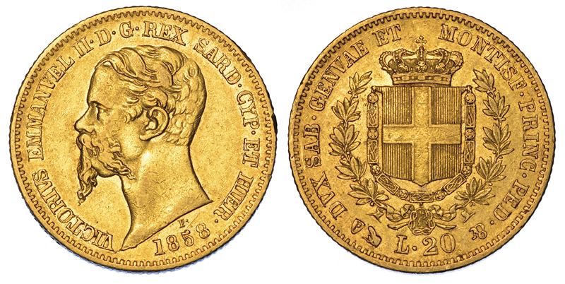 REGNO DI SARDEGNA. VITTORIO EMANUELE II DI SAVOIA, 1849-1861. 20 Lire 1858. Genova.  - Asta Numismatica - Cambi Casa d'Aste