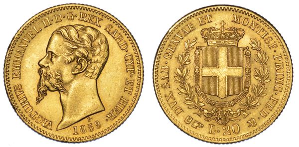 REGNO DI SARDEGNA. VITTORIO EMANUELE II DI SAVOIA, 1849-1861. 20 Lire 1859. Torino.
