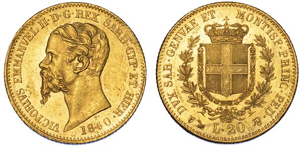 REGNO DI SARDEGNA. VITTORIO EMANUELE II DI SAVOIA, 1849-1861. 20 Lire 1860. Genova.