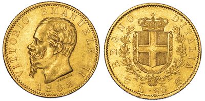 Regno D'italia. Vittorio Emanuele II di Savoia, 1861-1878. 20 Lire 1862. Torino.