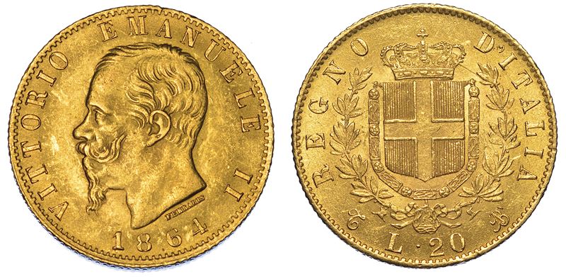 REGNO D'ITALIA. VITTORIO EMANUELE II DI SAVOIA, 1861-1878. 20 Lire 1864. Torino.  - Auction Numismatics - Cambi Casa d'Aste