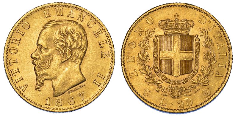 REGNO D'ITALIA. VITTORIO EMANUELE II DI SAVOIA, 1861-1878. 20 Lire 1867. Torino.  - Auction Numismatics - Cambi Casa d'Aste