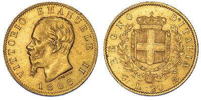 Regno D'italia. Vittorio Emanuele II di Savoia, 1861-1878. 20 Lire 1868. Torino.
