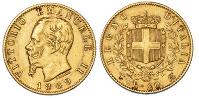 Regno D'italia. Vittorio Emanuele II di Savoia, 1861-1878. 20 Lire 1869. Torino.