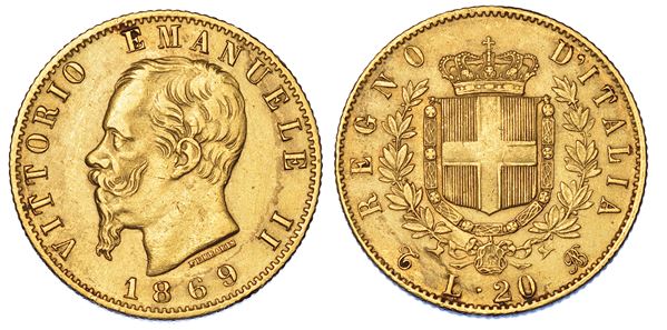 REGNO D'ITALIA. VITTORIO EMANUELE II DI SAVOIA, 1861-1878. 20 Lire 1869. Torino.
