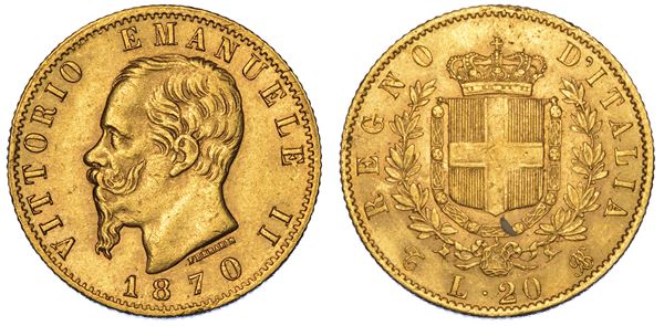 REGNO D'ITALIA. VITTORIO EMANUELE II DI SAVOIA, 1861-1878. 20 Lire 1870. Torino.