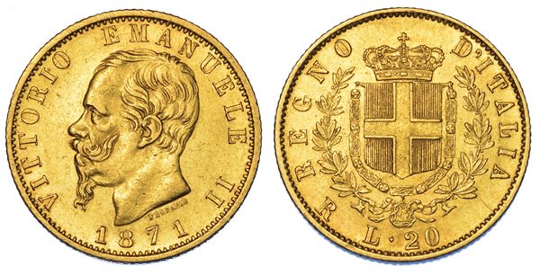 REGNO D'ITALIA. VITTORIO EMANUELE II DI SAVOIA, 1861-1878. 20 Lire 1871. Roma.