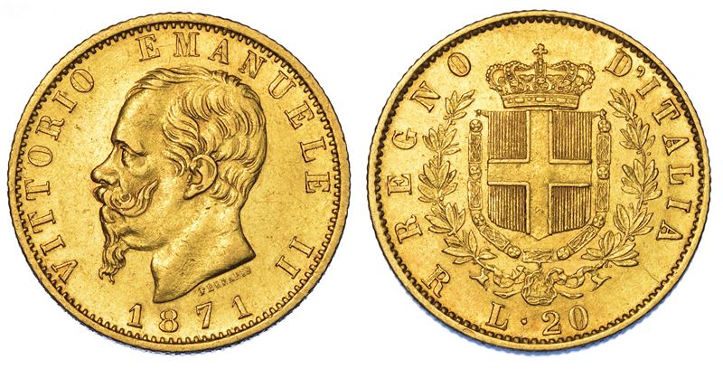 REGNO D'ITALIA. VITTORIO EMANUELE II DI SAVOIA, 1861-1878. 20 Lire 1871. Roma.  - Asta Numismatica - Cambi Casa d'Aste