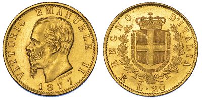 Regno D'italia. Vittorio Emanuele II di Savoia, 1861-1878. 20 Lire 1877. Roma.