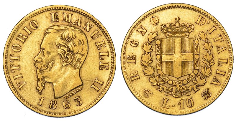 REGNO D'ITALIA. VITTORIO EMANUELE II DI SAVOIA, 1861-1878. 10 Lire 1863. Torino.  - Asta Numismatica - Cambi Casa d'Aste
