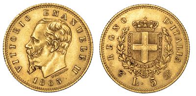 Regno D'italia. Vittorio Emanuele II di Savoia, 1861-1878. 5 Lire 1863. Torino.