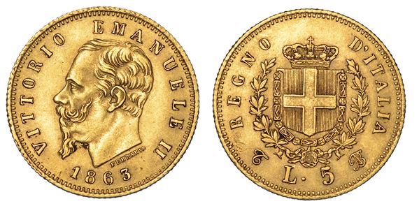 REGNO D'ITALIA. VITTORIO EMANUELE II DI SAVOIA, 1861-1878. 5 Lire 1863. Torino.
