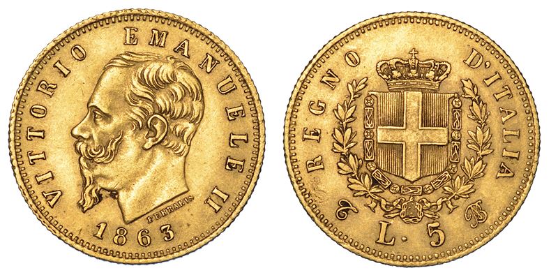 REGNO D'ITALIA. VITTORIO EMANUELE II DI SAVOIA, 1861-1878. 5 Lire 1863. Torino.  - Auction Numismatics - Cambi Casa d'Aste