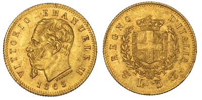 Regno D'italia. Vittorio Emanuele II di Savoia, 1861-1878. 5 Lire 1865. Torino.