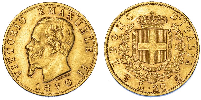 REGNO D'ITALIA. VITTORIO EMANUELE II DI SAVOIA, 1861-1878. 20 Lire 1870. Torino.  - Auction Numismatics - Cambi Casa d'Aste