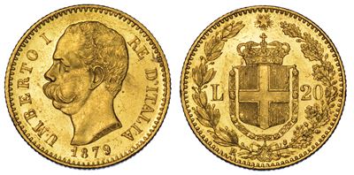 Regno D'italia. Umberto i di Savoia, 1878-1900. 20 Lire 1879.