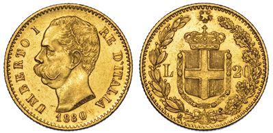Regno D'italia. Umberto i di Savoia, 1878-1900. 20 Lire 1880.