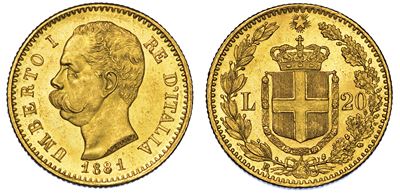 Regno D'italia. Umberto i di Savoia, 1878-1900. 20 Lire 1881.